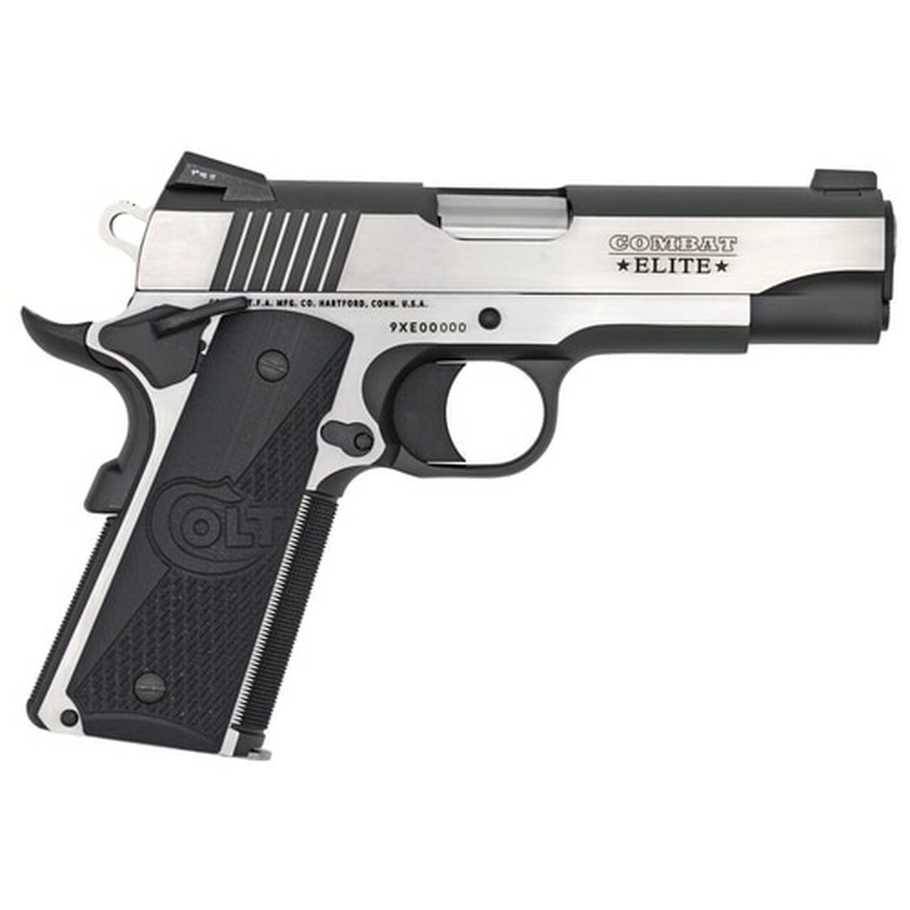Colt Combat Elite Commander 1911 9MM, 4.25″ Barrel, SS Frame Two-Tone Finish, G10 Grips, Ambi Safety 9Rd Mag