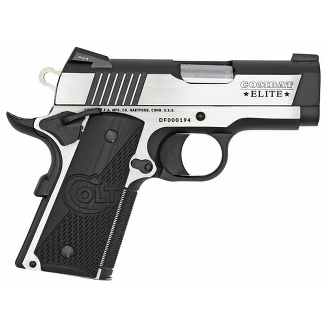 Colt Combat Elite Defender 1911, Compact, 9MM, 3″ Barrel, SS Two-Tone Finish, G10 Grips, 8rd Mag, Novak Night Sights