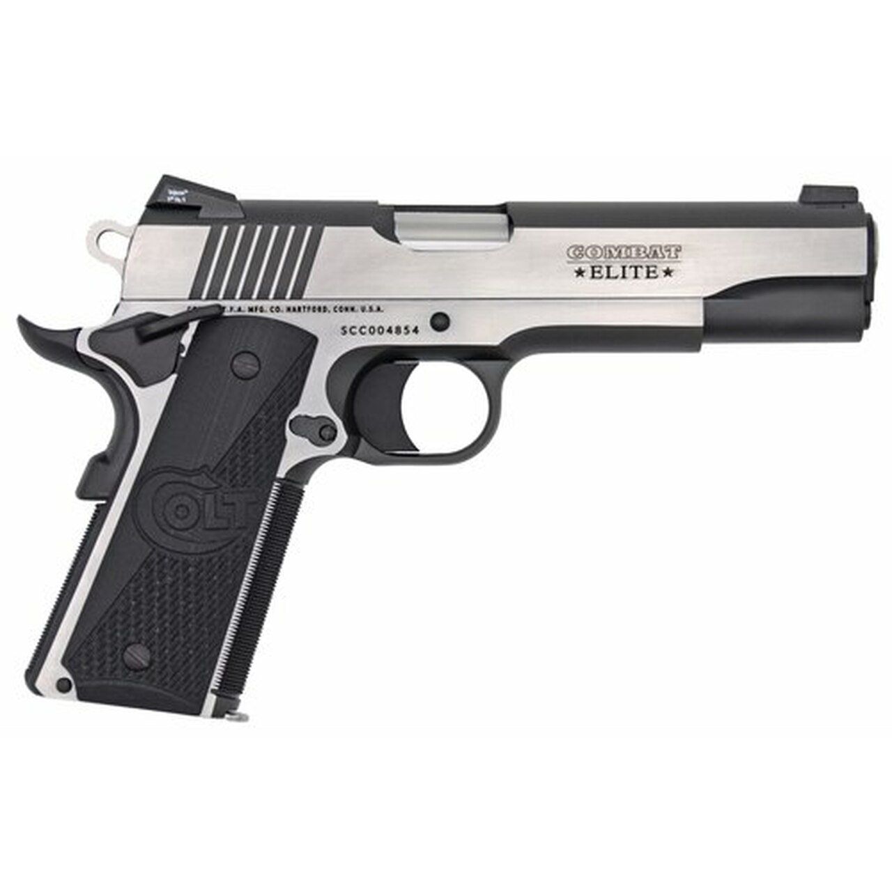 Colt Combat Elite Government 1911 45 ACP, 5″ Barrel, SS Frame, G10 Grips, 8Rd Mag, Beavertail Grip Safety, Ambi Safety, Night Sights