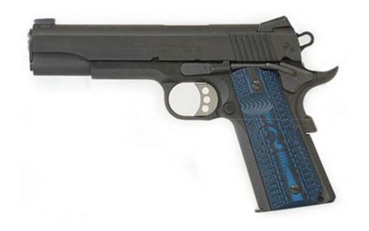 Colt Competition Govt 9MM 5″ Barrel, G10 Blue Grips, Novak Sights 9rd Mag