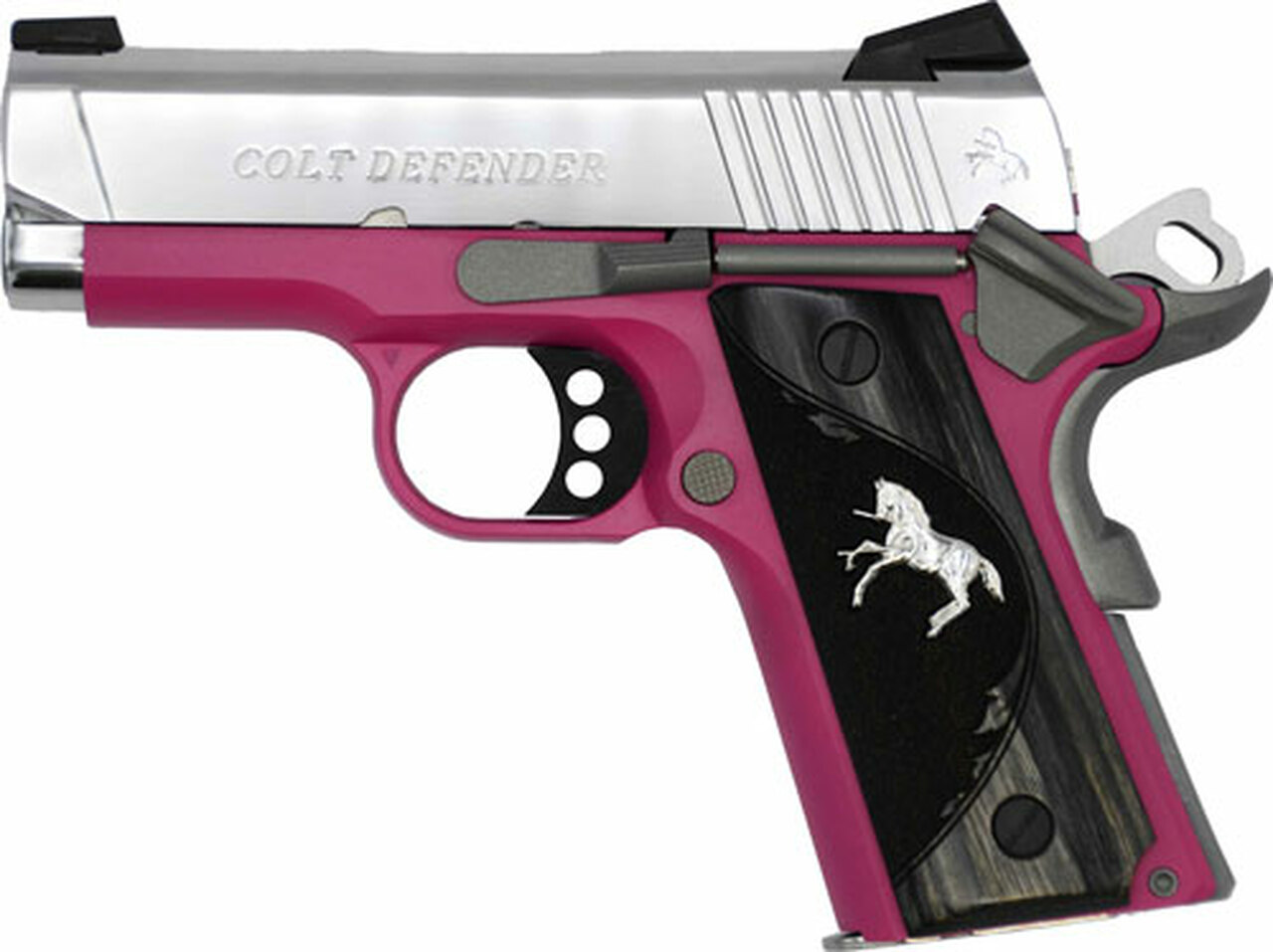 Colt Defender 1911, 9mm, 3″ Barrel, TALO Exclusive Raspberry Frame/Polished SS Slide 8rd Mag