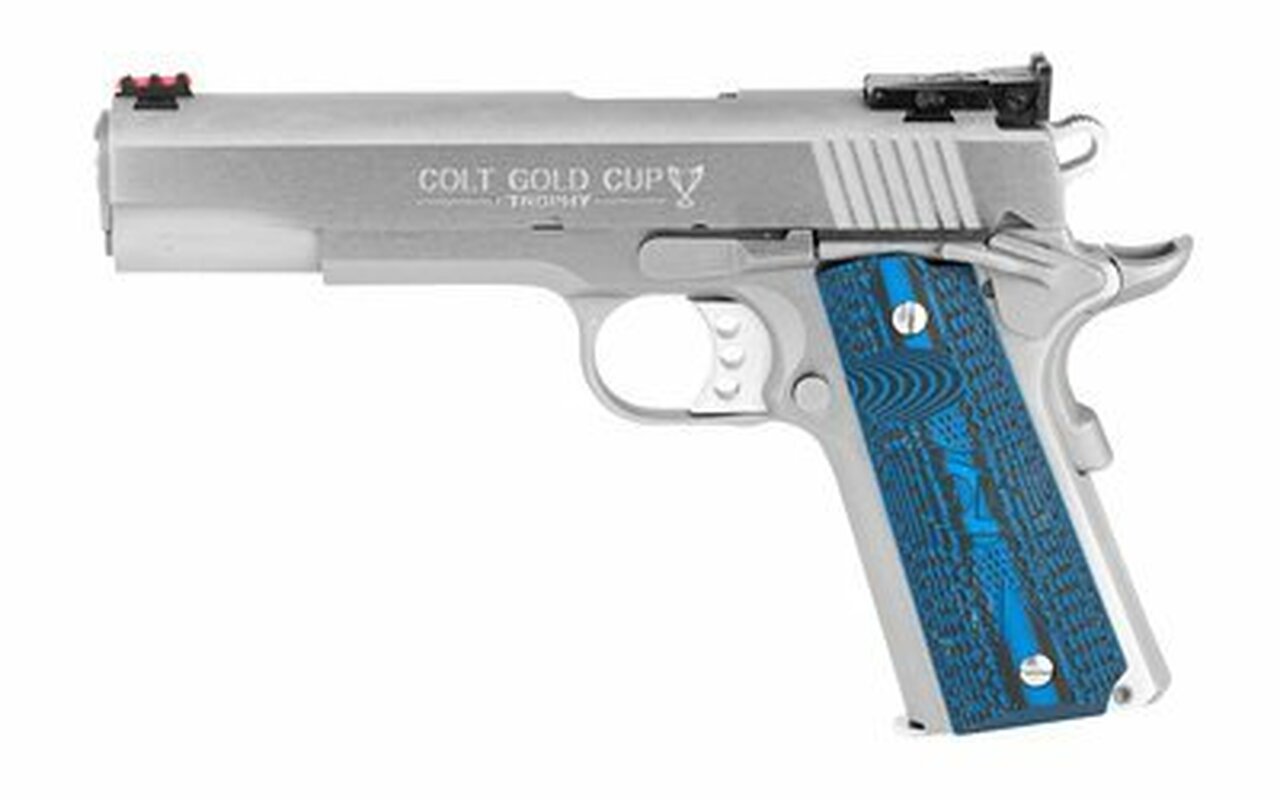 Colt Gold Cup Lite 1911 45 ACP, 5″ Barrel, SS Brushed Finish, G10 Grips, 8Rd, Fiber Optic Front Sight