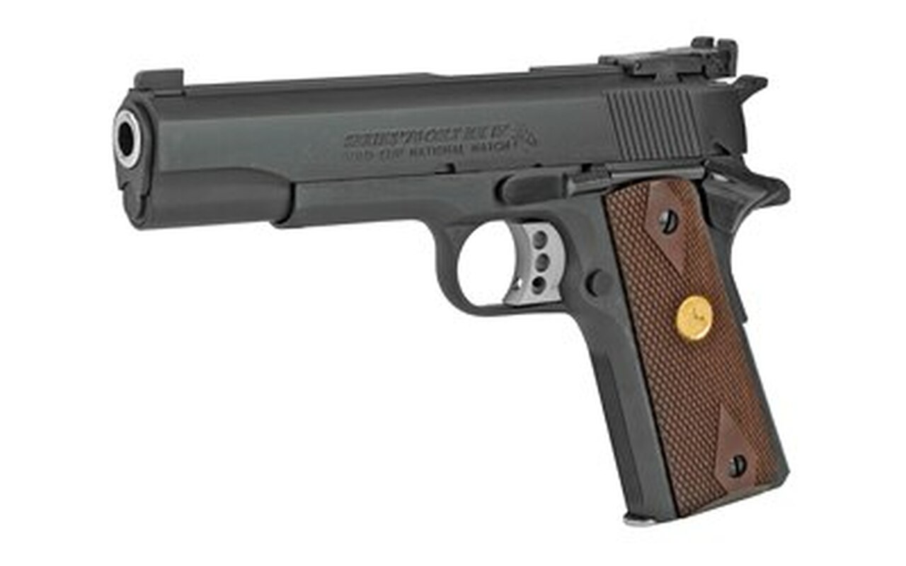Colt Gold Cup National Match 1911 38 Super, 5″ Barrel, Steel Frame, Blued, Rosewood Grips, Target Sights, 9rd Mag