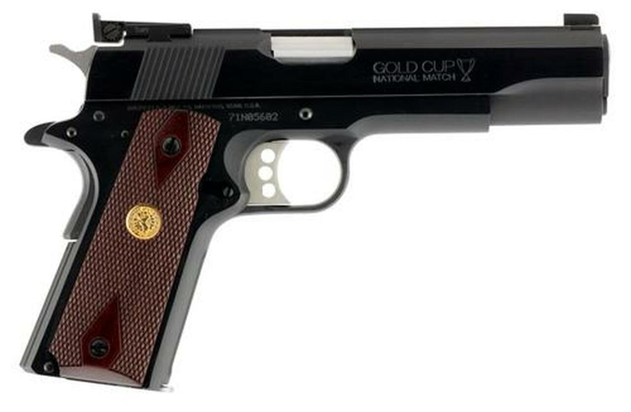 Colt Gold Cup National Match Series 70 1911, 9mm, 5″, 9rd, Walnut, Gold Medallion, Blued Steel