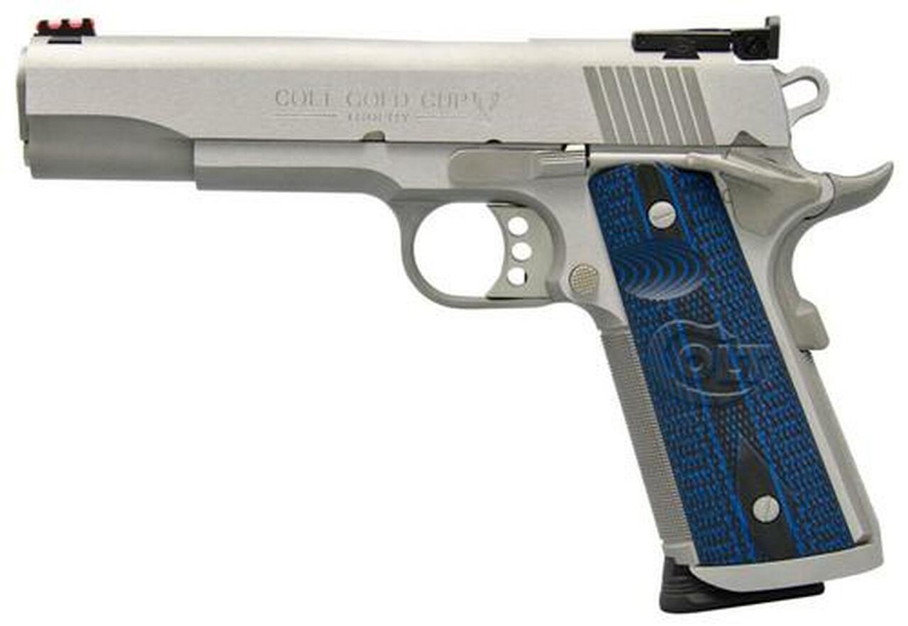 Colt Gold Cup Trophy, 9mm, 5″, Blue G10 Grips, Brushed Stainless, 9rd