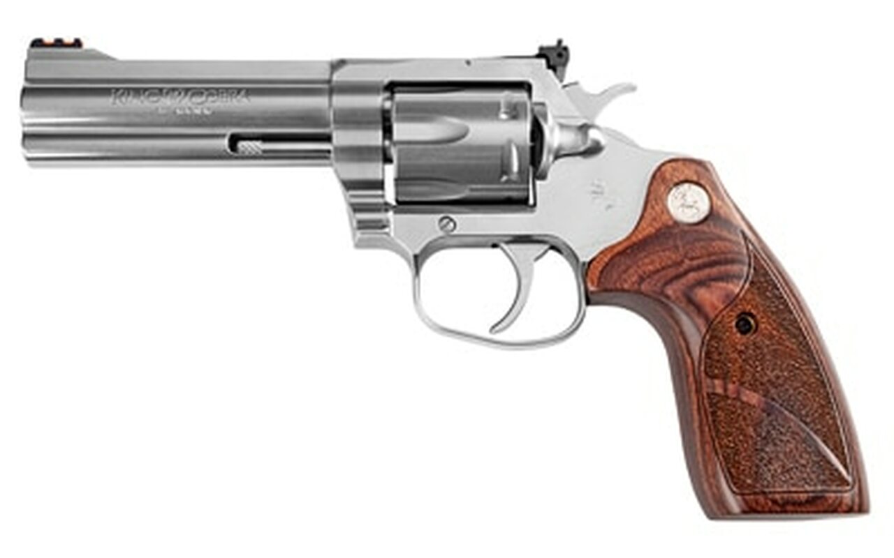 Colt King Cobra Target Revolver, 357 Magnum/38 Special, 4.25″ Barrel, Steel Frame, Stainless Finish, Altamont Wood Grips, 6Rd