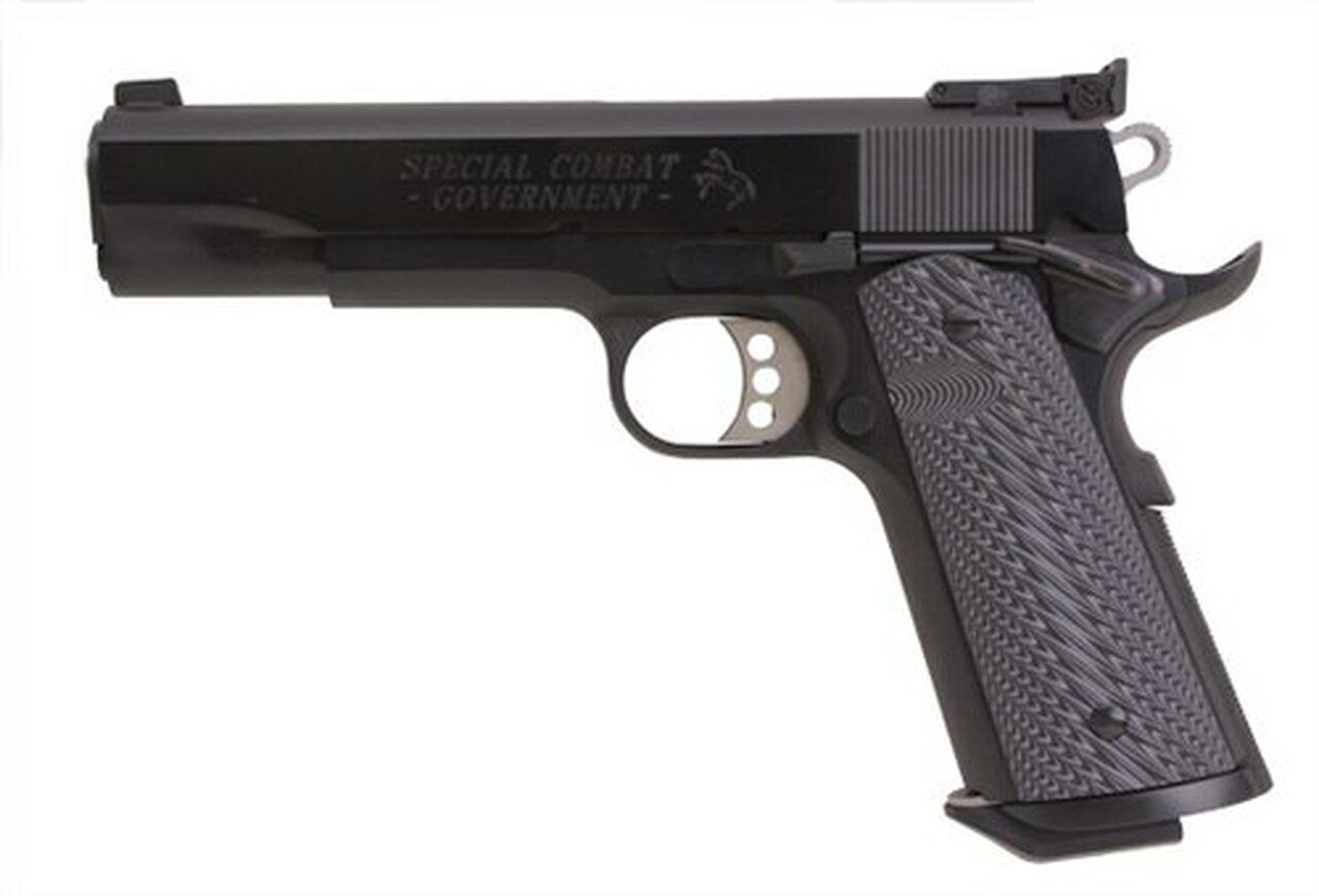 Colt Mfg 1911 Special Combat Government Single 45 Automatic Colt Pistol, 5″, Black/Silver Grips, Blued