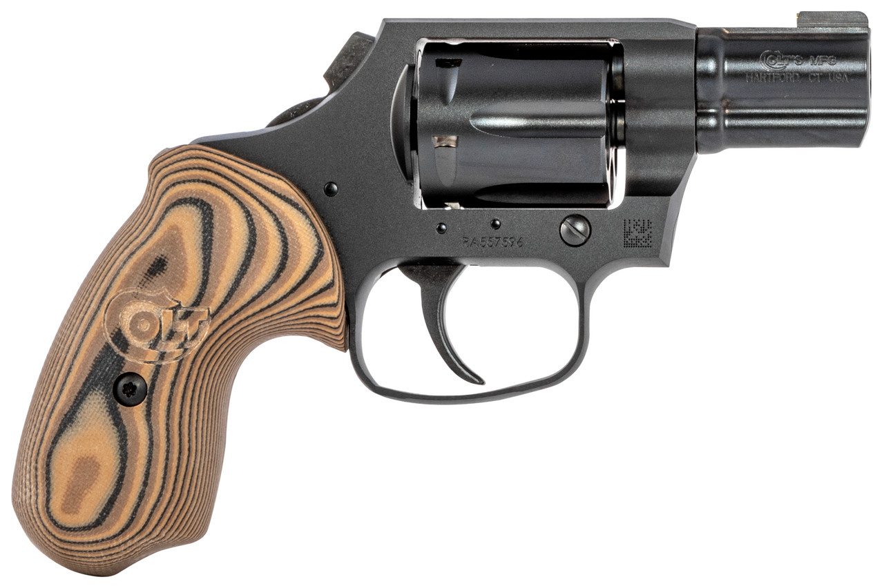 Colt Night Cobra, Revolver, 38 Special, 2″ Barrel, Steel Frame, Black, VZ Hyena Brown Grips, 6Rd, Brass Bead Front Sight