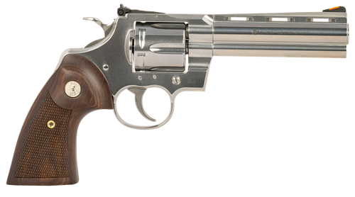 Colt Python 357 Magnum, 5″ Barrel, Silver, Wood Grips, 6rd