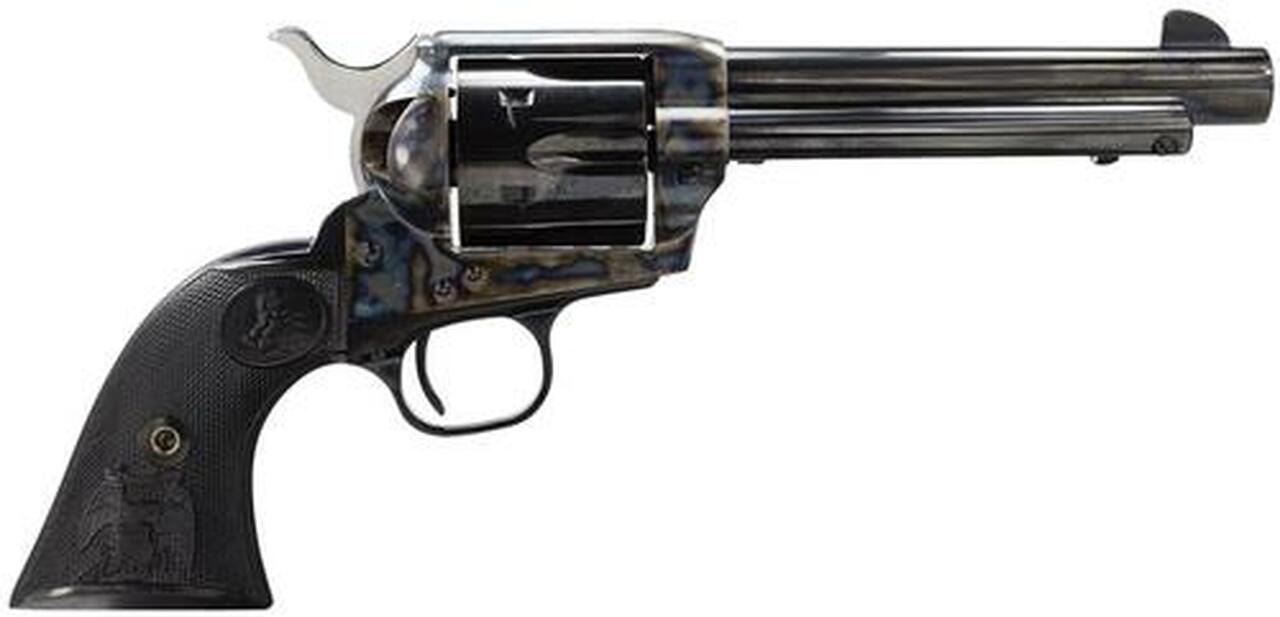 Colt Single Action Army .45 Colt, 5.5″ Barrel, Case Hardened, Blue Finish, Black Grips, 6rd