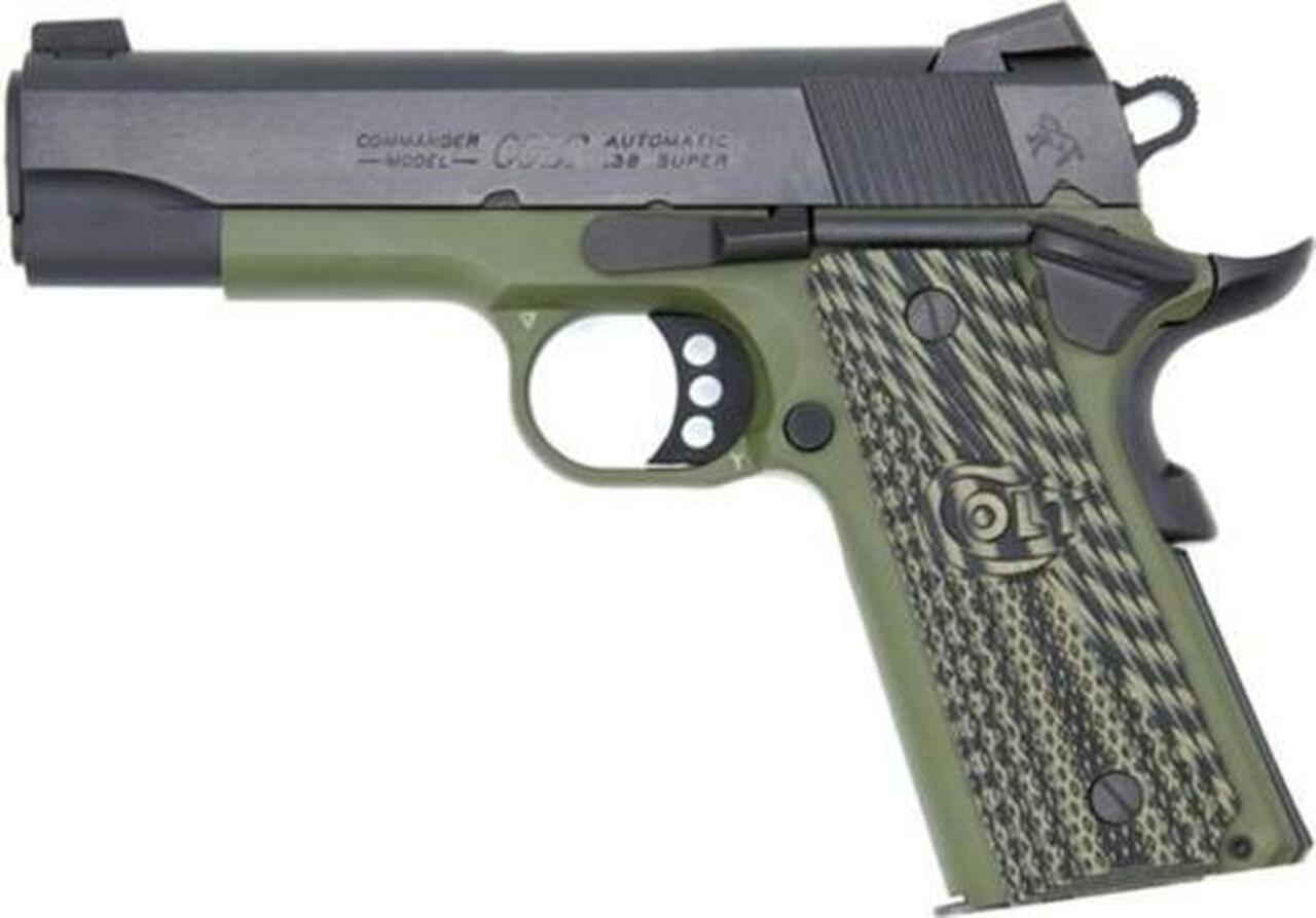 Colt1911 Lightweight Commander .38 Super, 4.25″ Barrel, Green Frame/Blued Slide 8rd Mag