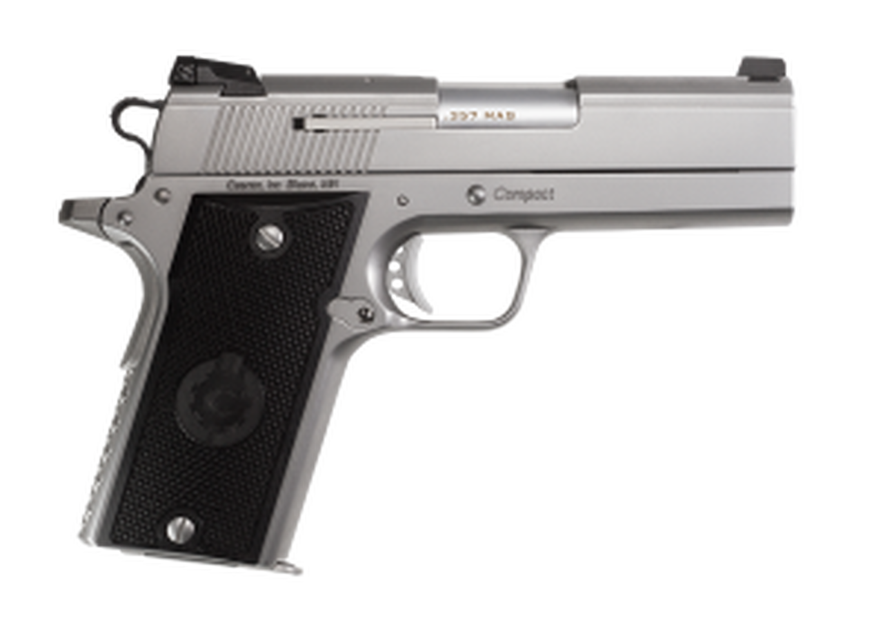 Coonan Compact 357 Mag, 4″, Satin Stainless, Fixed White Dot Sights, Black Alum Grips, 2 Mags (Special Order)