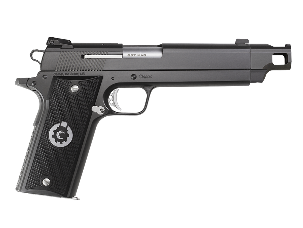 Coonan Compensated 357 Mag, 5.7″, Black Ionbond Stainless, Adj. Night Sights, Black Alum Grips, 2 Mags (Special Order)
