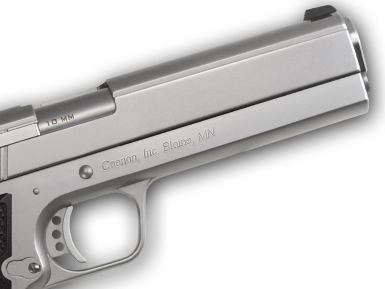 Coonan MOT 10mm, 5″, Satin Stainless, Fixed Night Sights, Black Alum Grips, 2 Mags (Special Order)