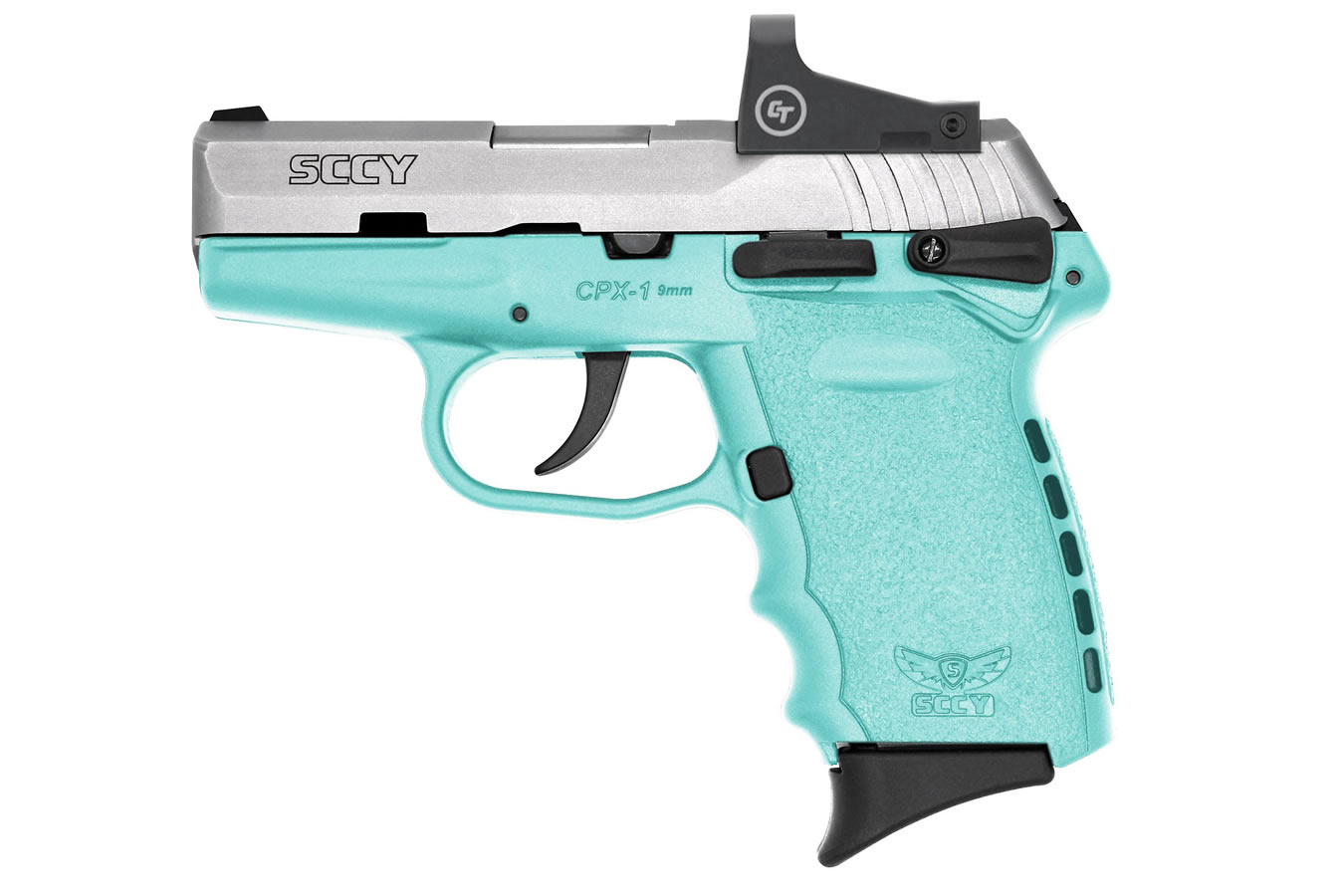 CPX-1 9mm Pistol with Blue Frame/Stainless Slide and Crimson Trace Red Dot