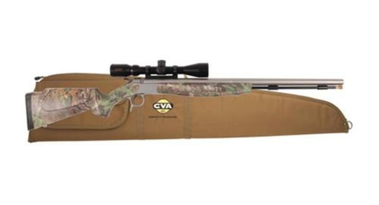 CVA Optima v2 209 Magnum Series .50 Caliber 26″ Stainless Steel Fluted Barrel Realtree Xtra Green Stock KonusPro 3-9×40 Scope Padded Case
