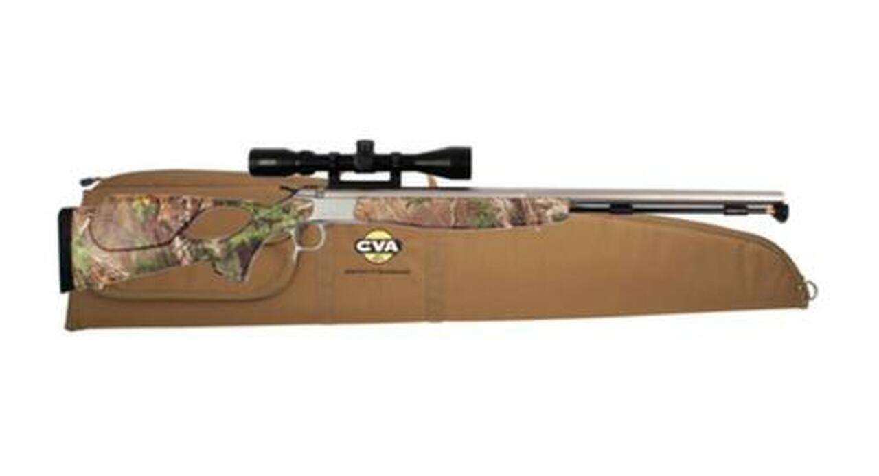 CVA Optima v2 209 Magnum Series .50 Caliber 26″ Stainless Steel Fluted Barrel Realtree Xtra Green Thumbhole Stock KonusPro 3-9×40 Scope Padded Case