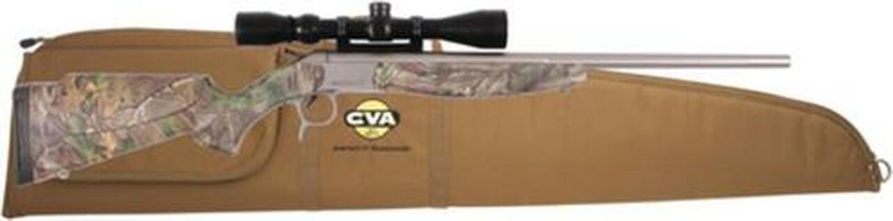 CVA Scout V2 Single Shot Package .35 Whelen 22″ Stainless Steel Barrel Synthetic Stock Realtree Xtra Green Camouflage, KonusPro 3-9x40mm Riflescope and Case