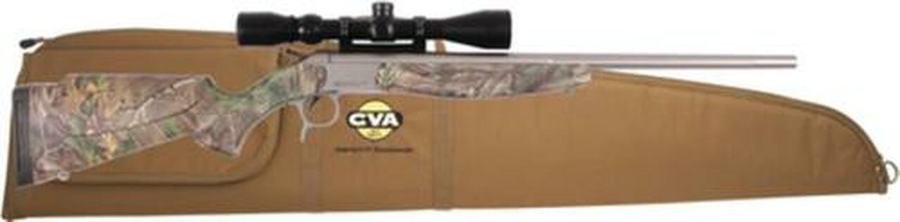 CVA Scout V2 Single Shot Package .44 Magnum 22″ Stainless Steel Barrel Synthetic Stock Realtree Xtra Green Camouflage With KonusPro 3-9x40mm Riflescope and Case