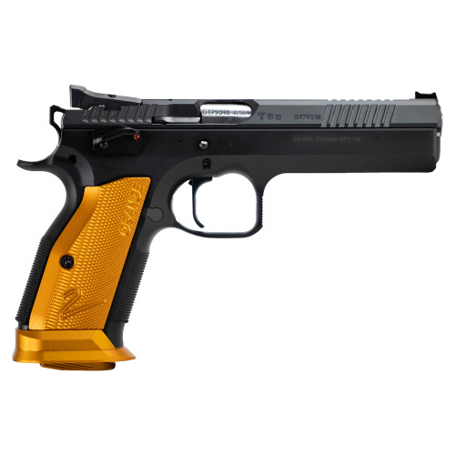 CZ 75 Tactical Sport 2 40 Smith & Wesson, 5.2″ Barrel, Orange Grips, Black Frame, 17rd