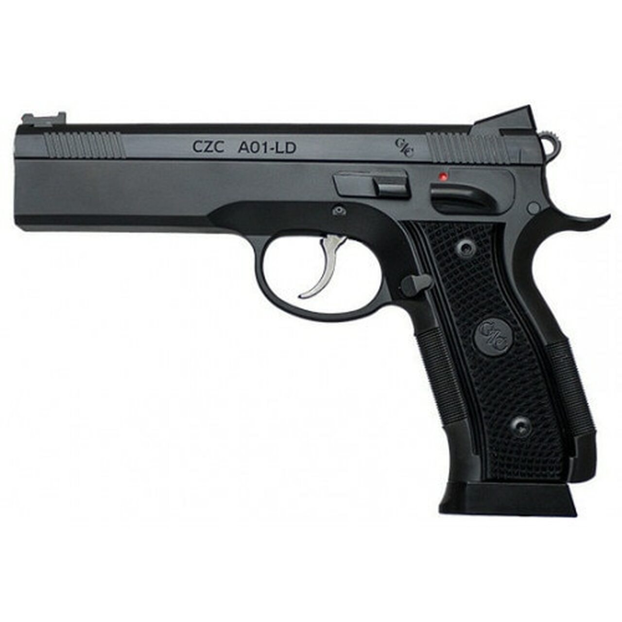 CZ AO-1 LD Custom, 9mm, 4.9″ Stainless Barrel, Aluminum, Manual Safety, Full Size, Fiber Optic Front And Low Mount Rear Sights, 19Rd, Black