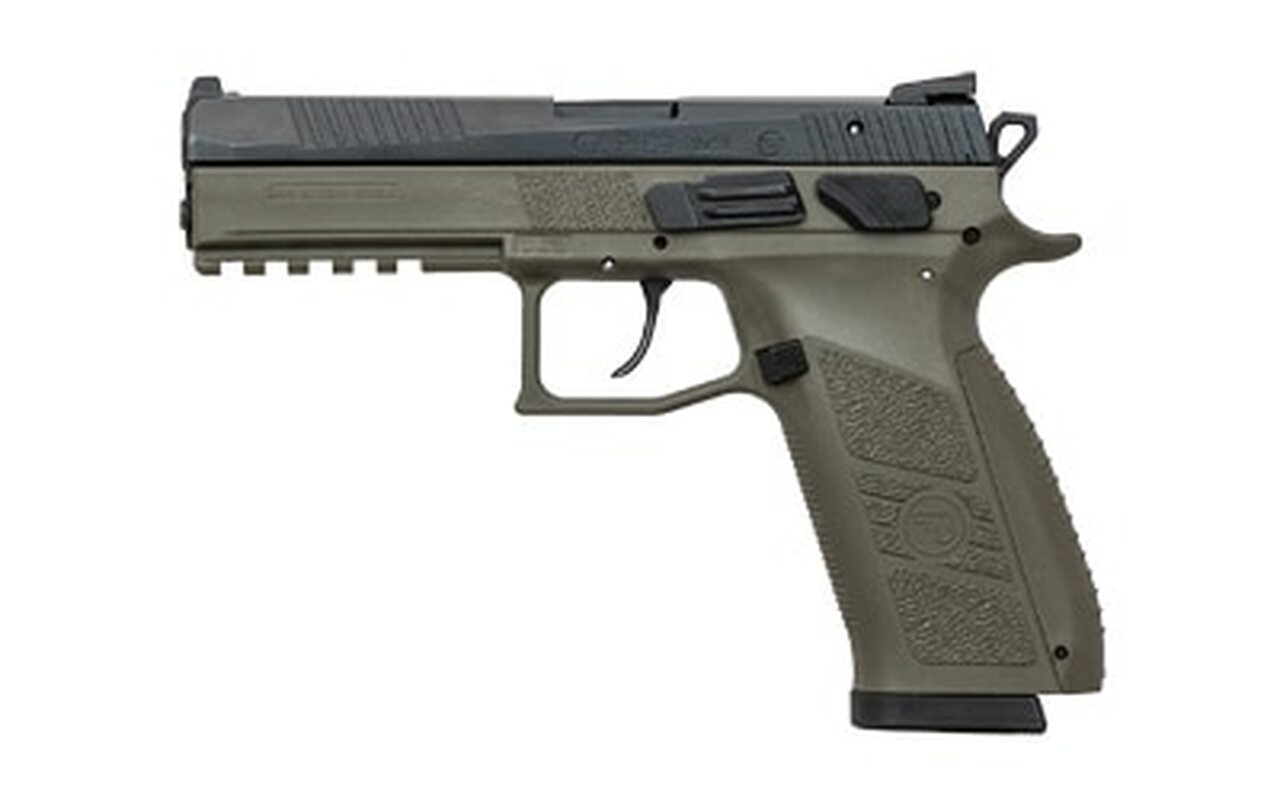 CZ P-09 Full Size, 9mm, 4.5″, 19rd, OD Green Frame, Black, Night Sights
