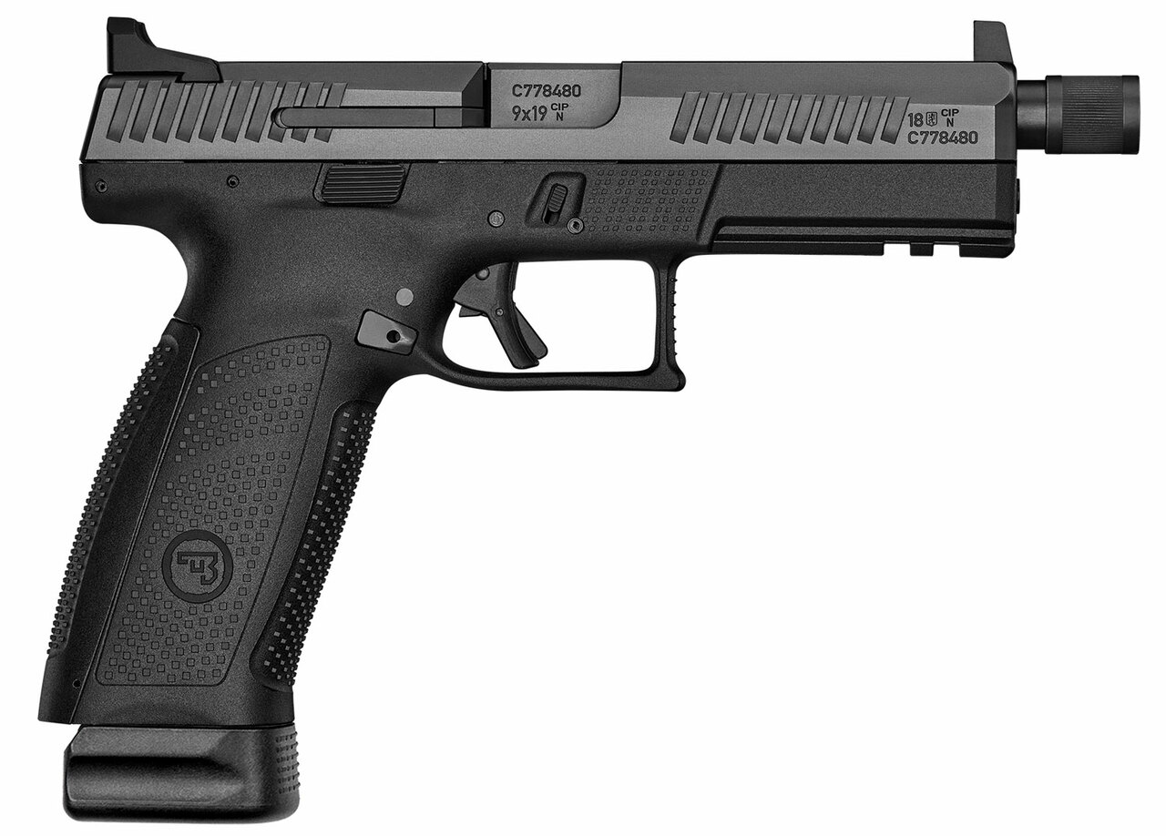 CZ P-10 Full Size 9mm, 4.5″ Threaded Barrel, High Metal Night Sights, Black, 10rd