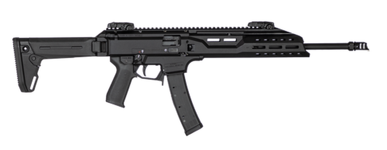 CZ, Scorpion Carbine 9mm, 16″ Barrel, Black, Magpul Stock Grip and Flip Up Sights, 35rd