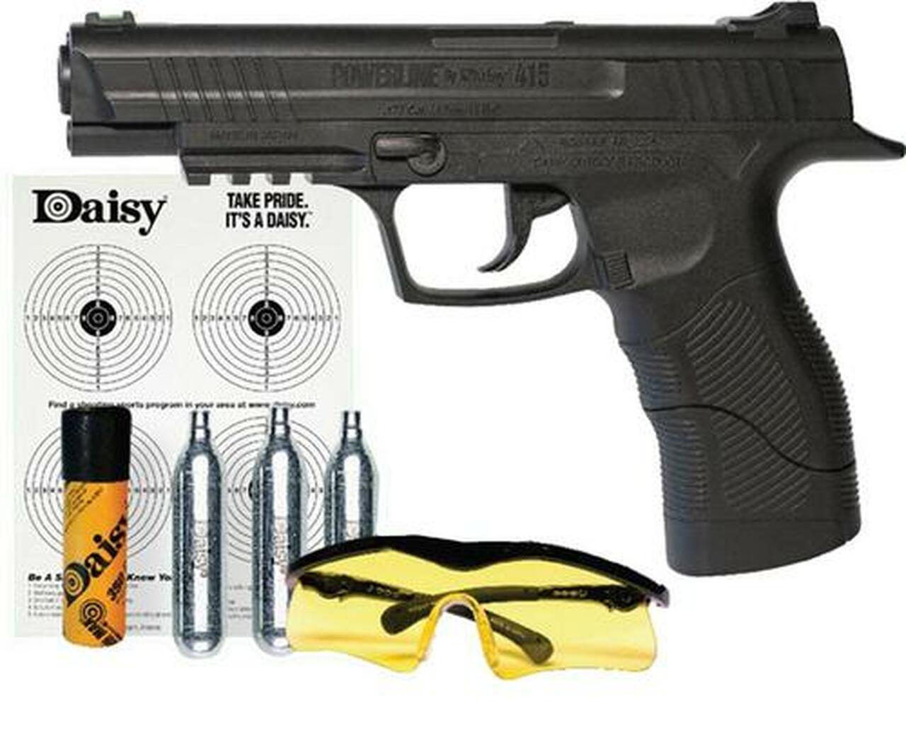 Daisy Powerline 415 Air Pistol Kit, SA CO2 Powered, .177 BB, 21rd Synthetic Stock, Black