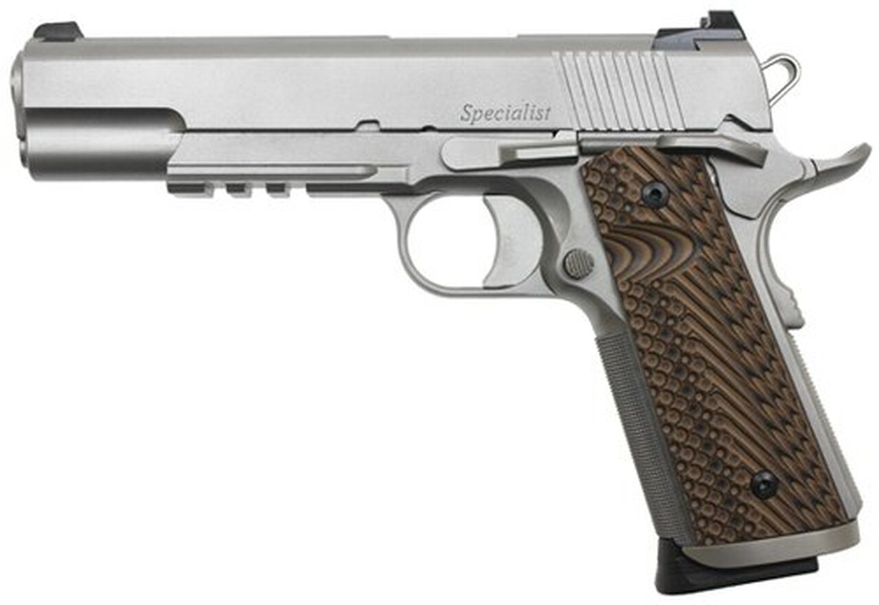 Dan Wesson Specialist .45 ACP, 5″ Barrel, Stainless Steel, G-10 VZ II Grips, Night Sights, 8rd