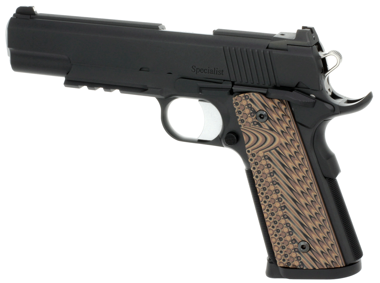 Dan Wesson Specialist Commander 1911 45 ACP 4.25″, Black Stainless Steel Black/Brown G10 Grip, 8 rd