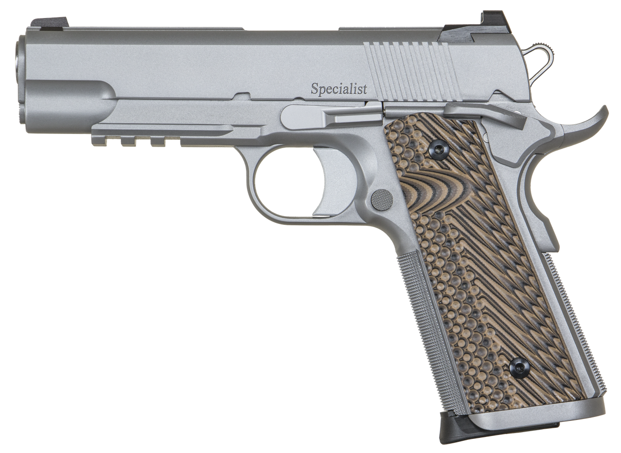 Dan Wesson Specialist Commander 45 ACP 4.25″, Stainless Steel Black/Brown G10 Grip, 8 rd