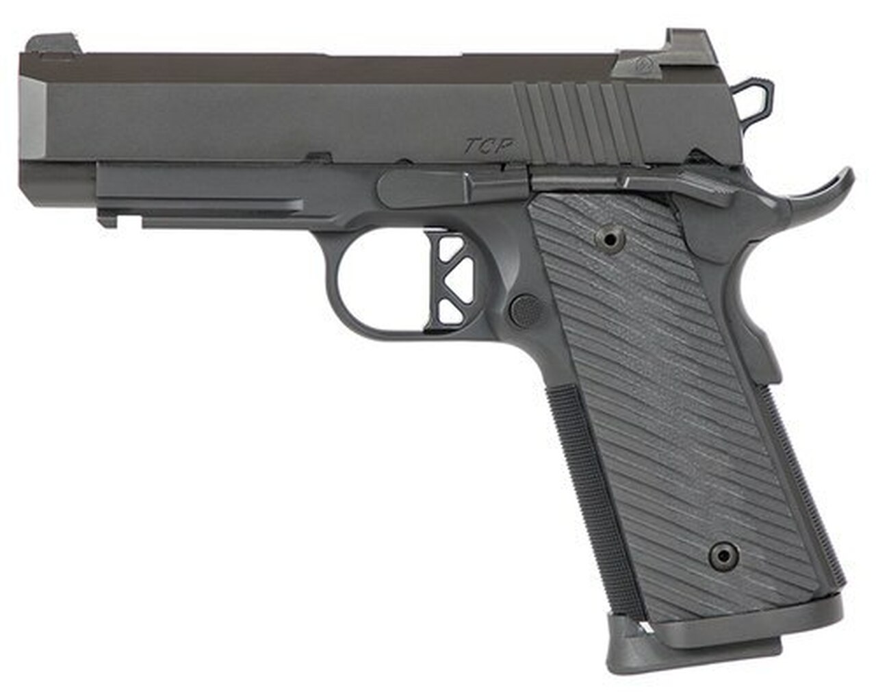 Dan Wesson, TCP 9mm, Semi-automatic, 1911, Commander, 9mm, 4″ Bull Barrel, Aluminum Frame, Black, G10 Grips, Holds 8Rds, 1913 Rail, Right Hand, 32oz, Thumb Safety, Brass Bead Front Sight, U-Notch Rear Sight