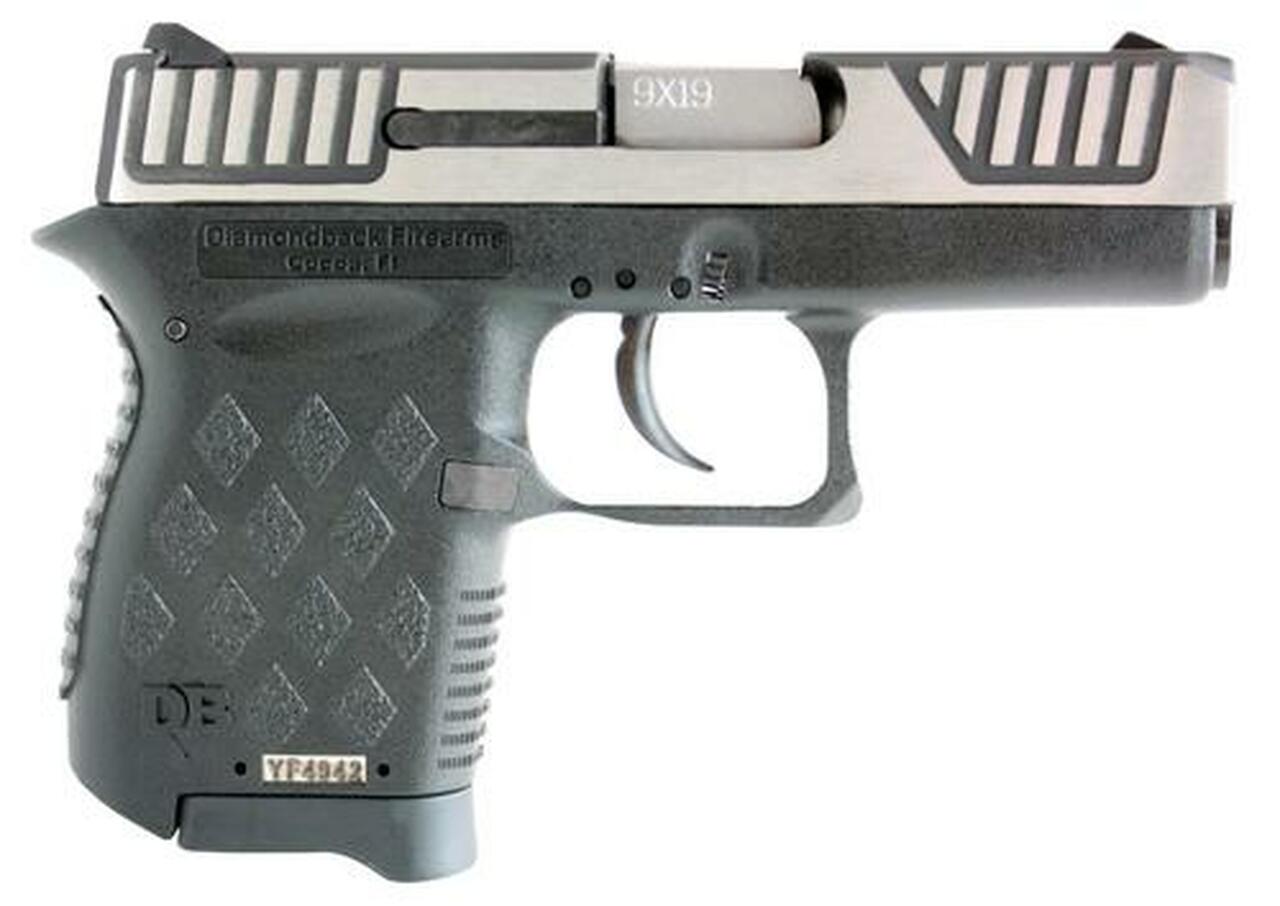 Diamondback DB9, 9mm, 3″, 6rd, Black Polymer Grip, Stainless Steel Slide