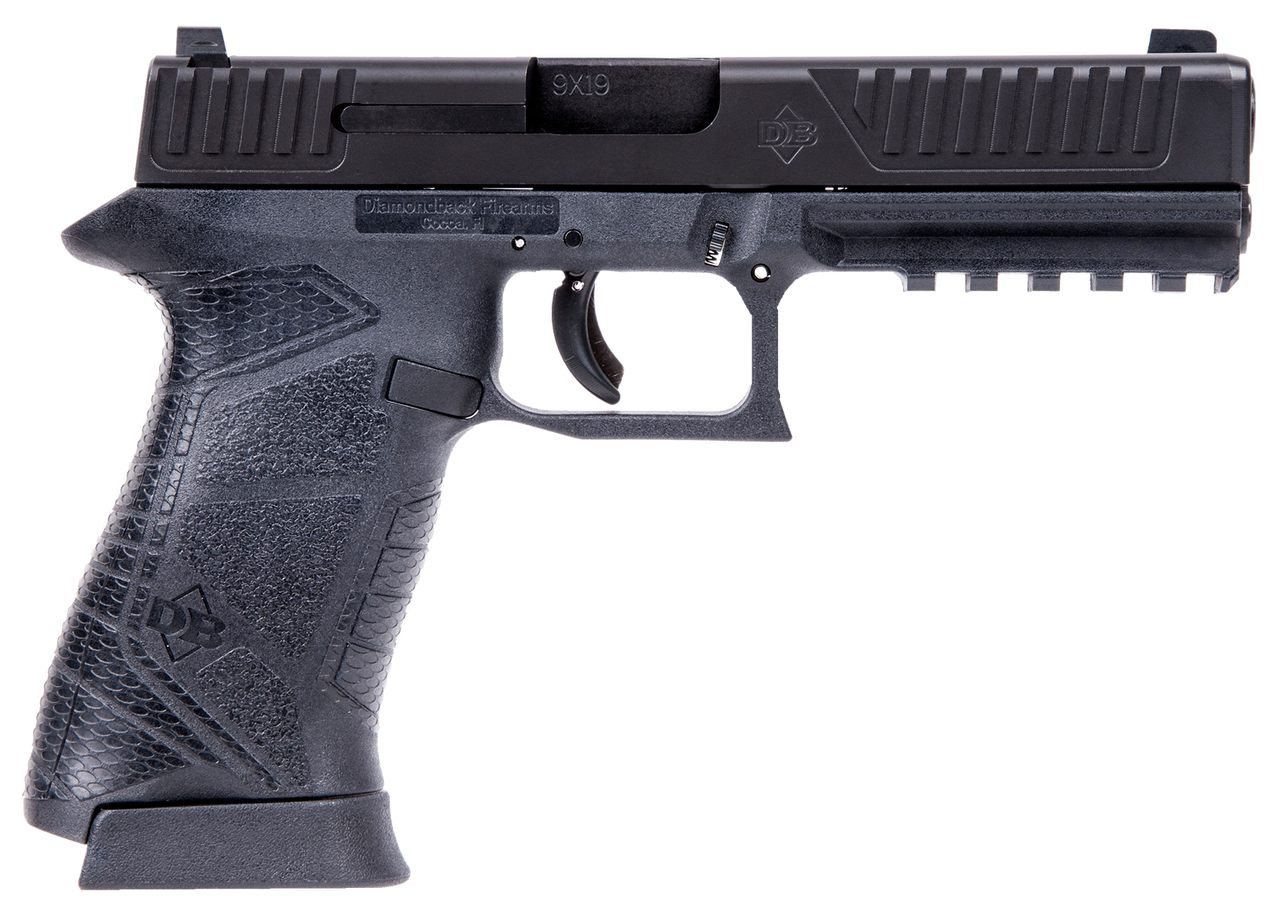 Diamondback Full Size DAO 9mm 4.75″ Barrel, Poly Grip Poly Frame Black, 15rd