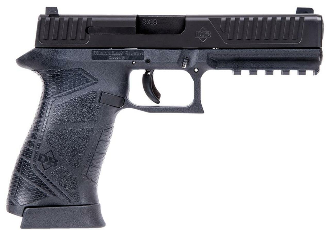 Diamondback Full Size DAO 9mm 4.75″ Barrel, Poly Grip Poly Frame Black, 15rd