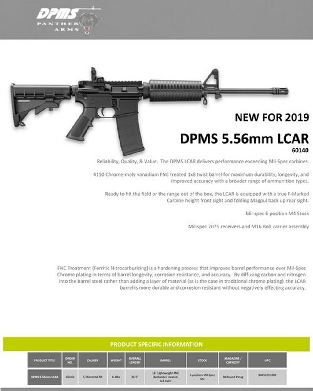 DPMS LCAR AR-15 5.56/.223, 16″ Barrel, Magpul Flip Sight, 6-Pos Stock, 30rd Mag