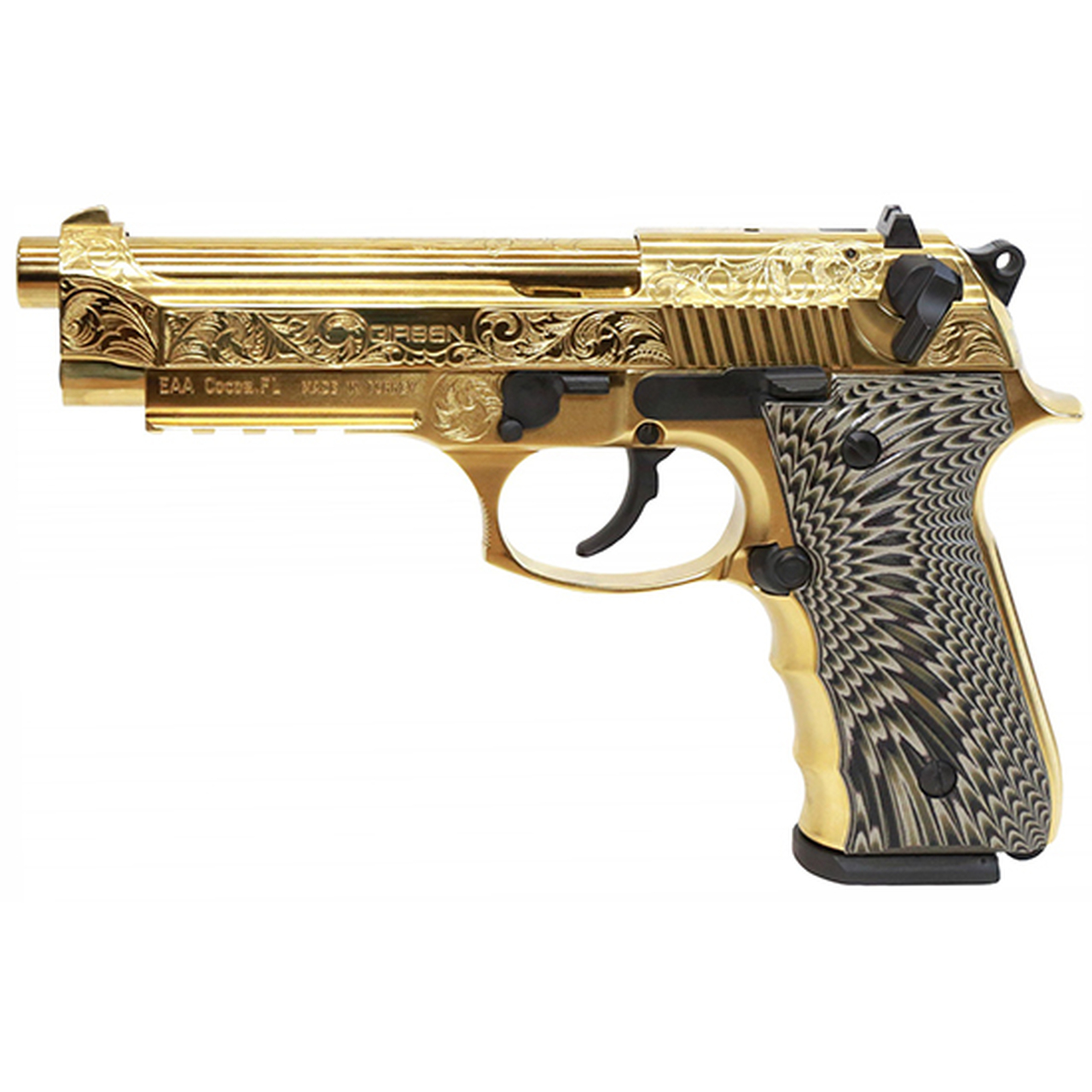 EAA Girsan Regard MC Deluxe 9mm, 4.9″ Barrel, Gold Plated, 18rd