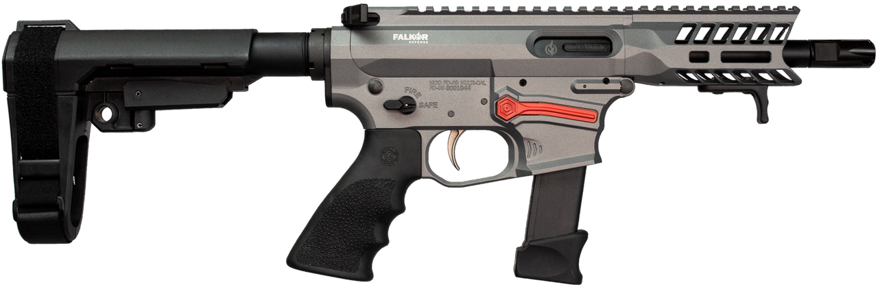 Falkor FG-9 AR-15 Pistol, 9mm, Grey, SBA3 Brace, Glock 17 Type Magazine