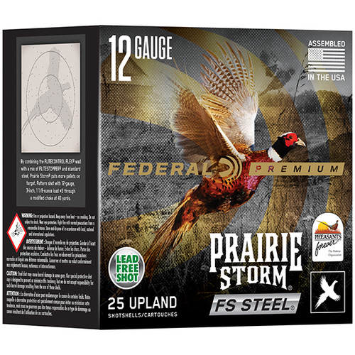 Federal Premium 12 Ga, 3″, 1 1/8 oz, Prairie Storm, Steel 4 Shot, 25rd Box