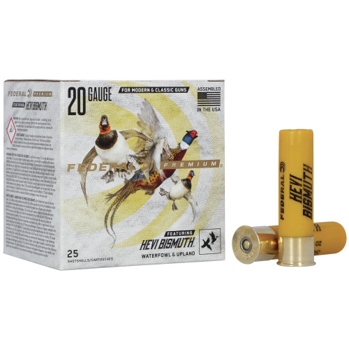 Federal Premium 20 Ga, 3″, 1 1/8 oz, HEVI-Bismuth, 3 Shot, 25rd Box