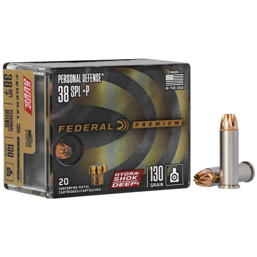 Federal Premium 38 Special +P, 130gr, Hydra-Shok Deep Hollow Point, 20rd Box