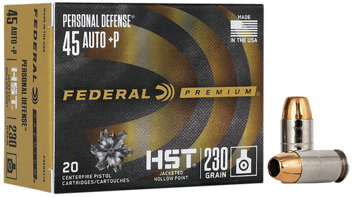 Federal Premium 45 ACP +P 230gr, HST Jacketed Soft Point, 20Bx/10Cs