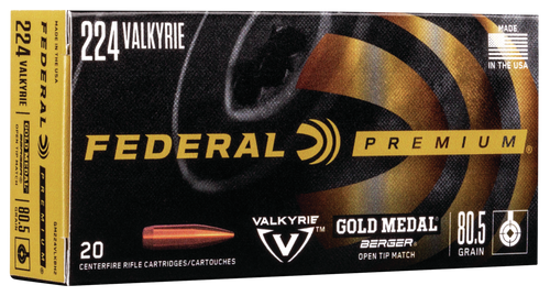 Federal Premium Gold Medal 224 Valkyrie, 80.5gr, Berger Open Tip Match, 20Bx/10Cs