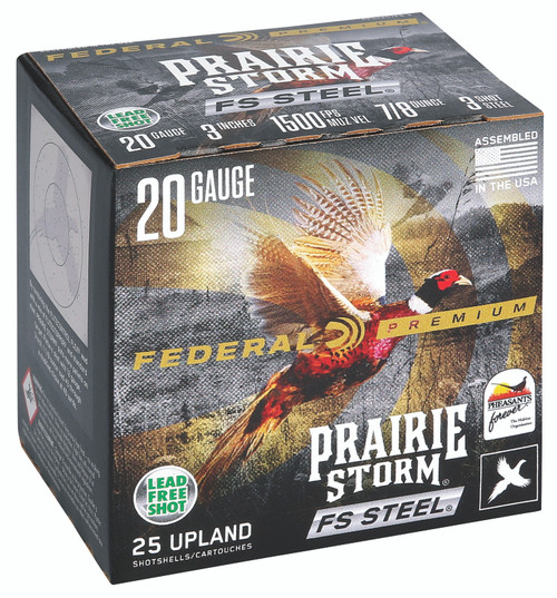 Federal Premium Prairie Storm 20 Ga, 3″, 7/8 oz, 3 Steel Shot, 25Bx/10Cs