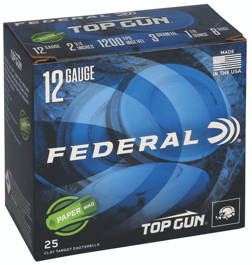 Federal Top Gun 12 Ga, 2.75″, 1 1/8 oz, Paper Wad, 8 Shot, 25rd Box