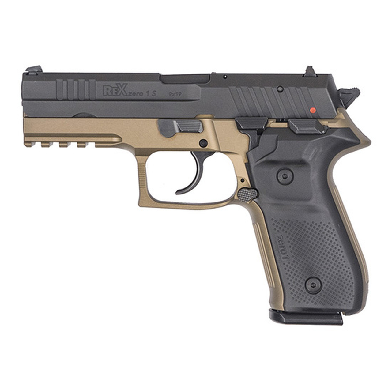FIME Rex Zero 1S 9mm, 4.3″ Barrel, Flat Dark Earth, Rail, Fixed Sights, 2x10rd Mags