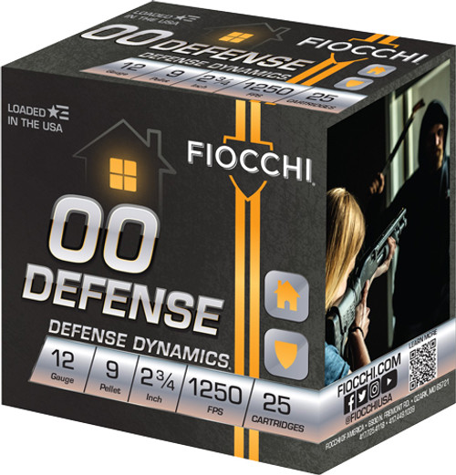 Fiocchi Defense 12 Ga, 2.75″, 9 Pellet, 00 Buck, 25rd Box