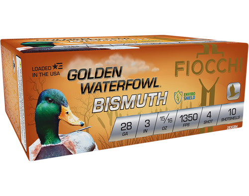 Fiocchi Golden Waterfowl 28 Ga, 3″, 15/16 oz, 4 Shot, 10rd Box
