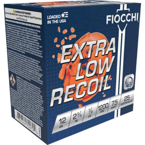 Fiocchi Low Recoil 12 Ga, 2.75″, 7/8 oz 7.5 Shot, 250rd Case